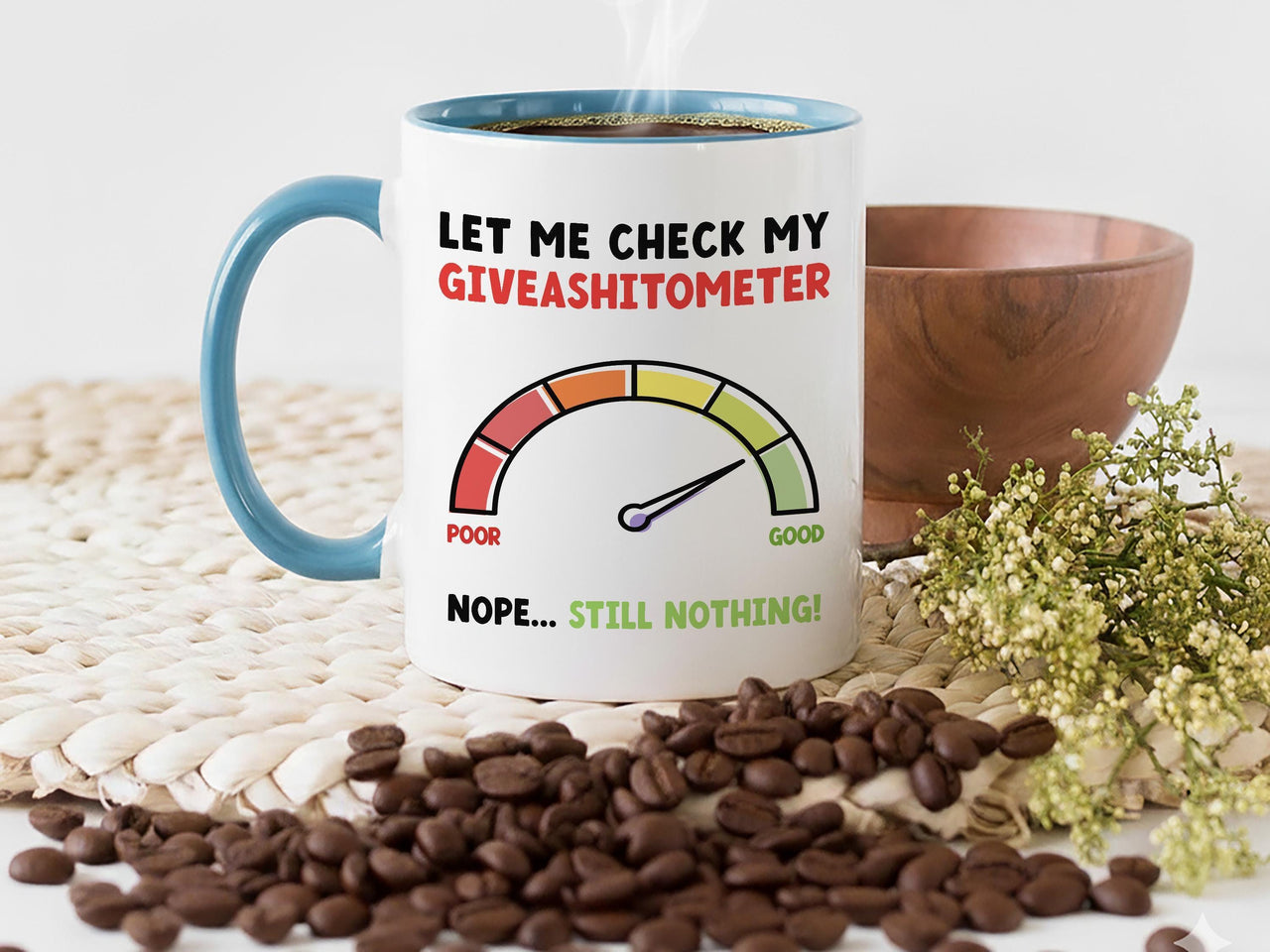 Giveashitometer Mug – Funny Office and Work Humour – Zero F***s Gauge for Colleagues, Home Office and Stress Relief