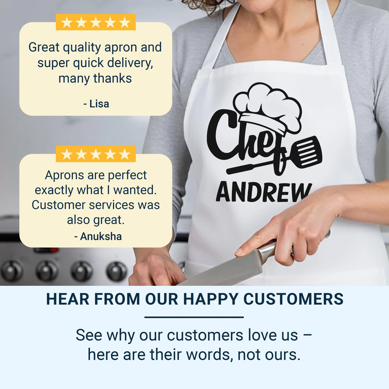 Personalized Kitchen Apron - Custom Chef Apron With Adjustable Neck Strap & Glitter Design