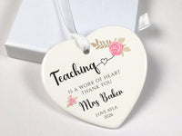 Teacher Heart Ornament 2026 - Floral Thank You Keepsake with Name & Message