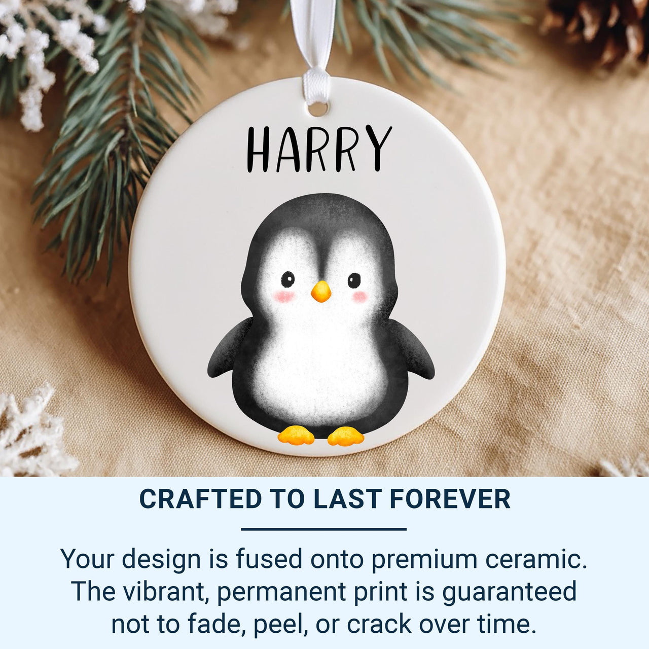 Penguin Xmas Ornament - Cute Kids Keepsake with Name for Family Tree & Stocking Filler