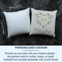 Personalised Floral Cushion – Romantic Heart Cushion With Floral Wreath Design