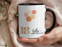 18th Birthday Balloons Mug – Personalised Name with Gold “18” and Pastel Stars – Party Morning Photo Prop and Milestone Keepsake
