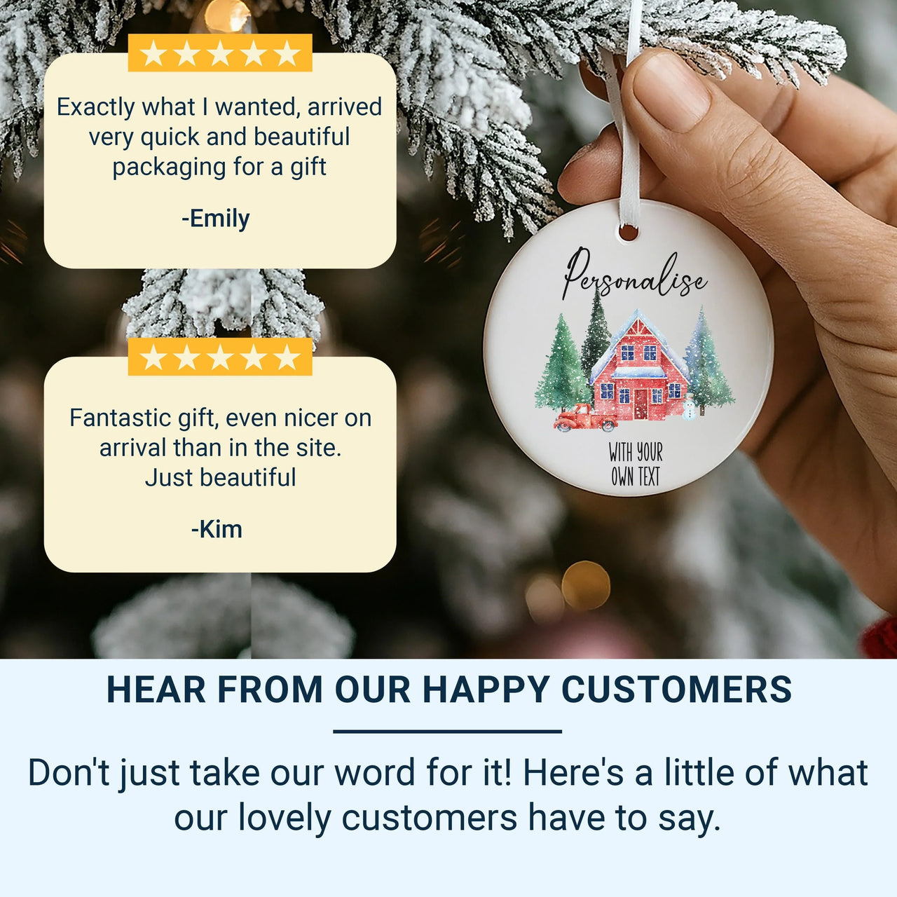 Customisable Ceramic Bauble Ornament - Personalised Text - Festive Xmas House Design - Perfect for a Unique Christmas Decoration