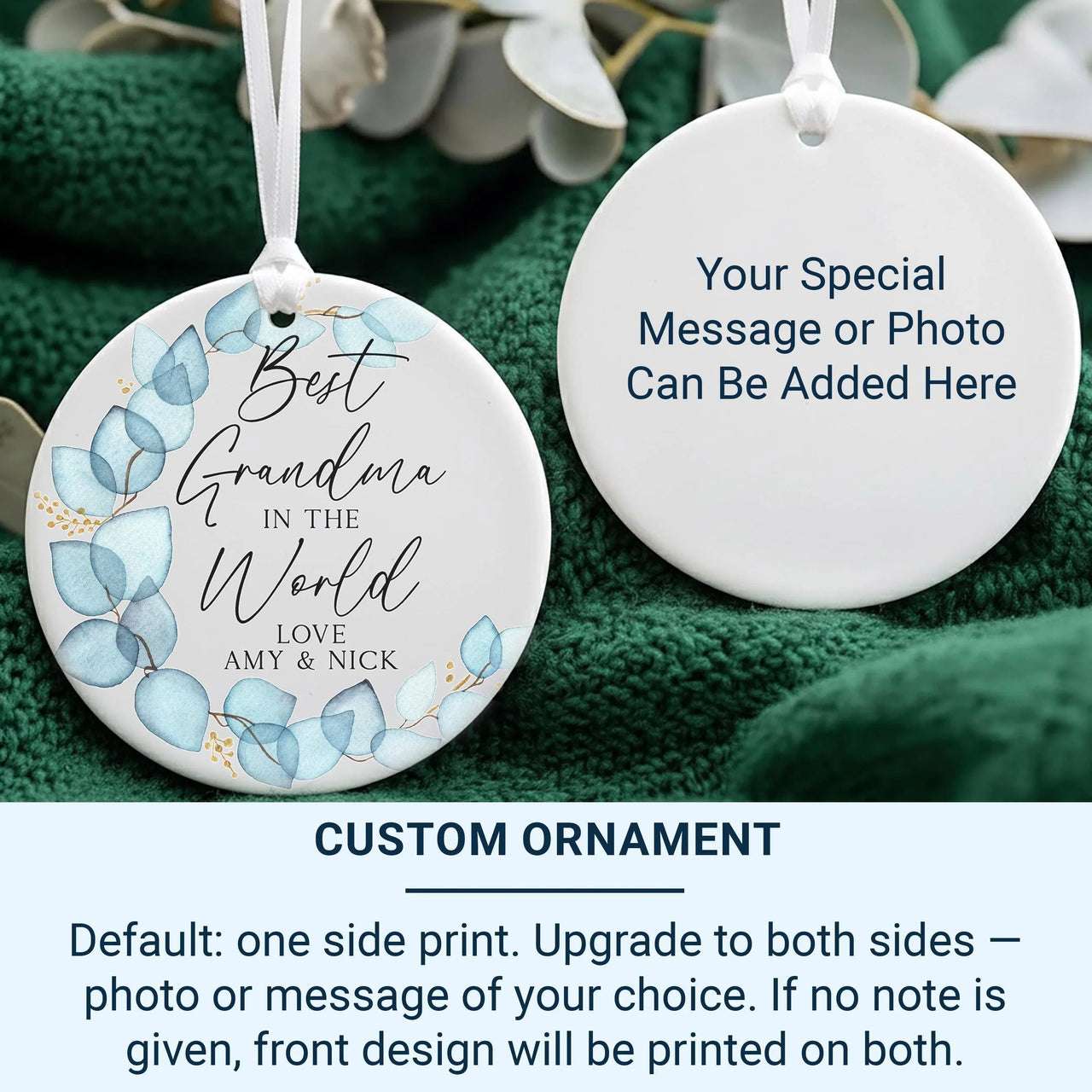 Grandma Floral Ornament - Blue Hydrangea Keepsake with Loving Message DENMARY