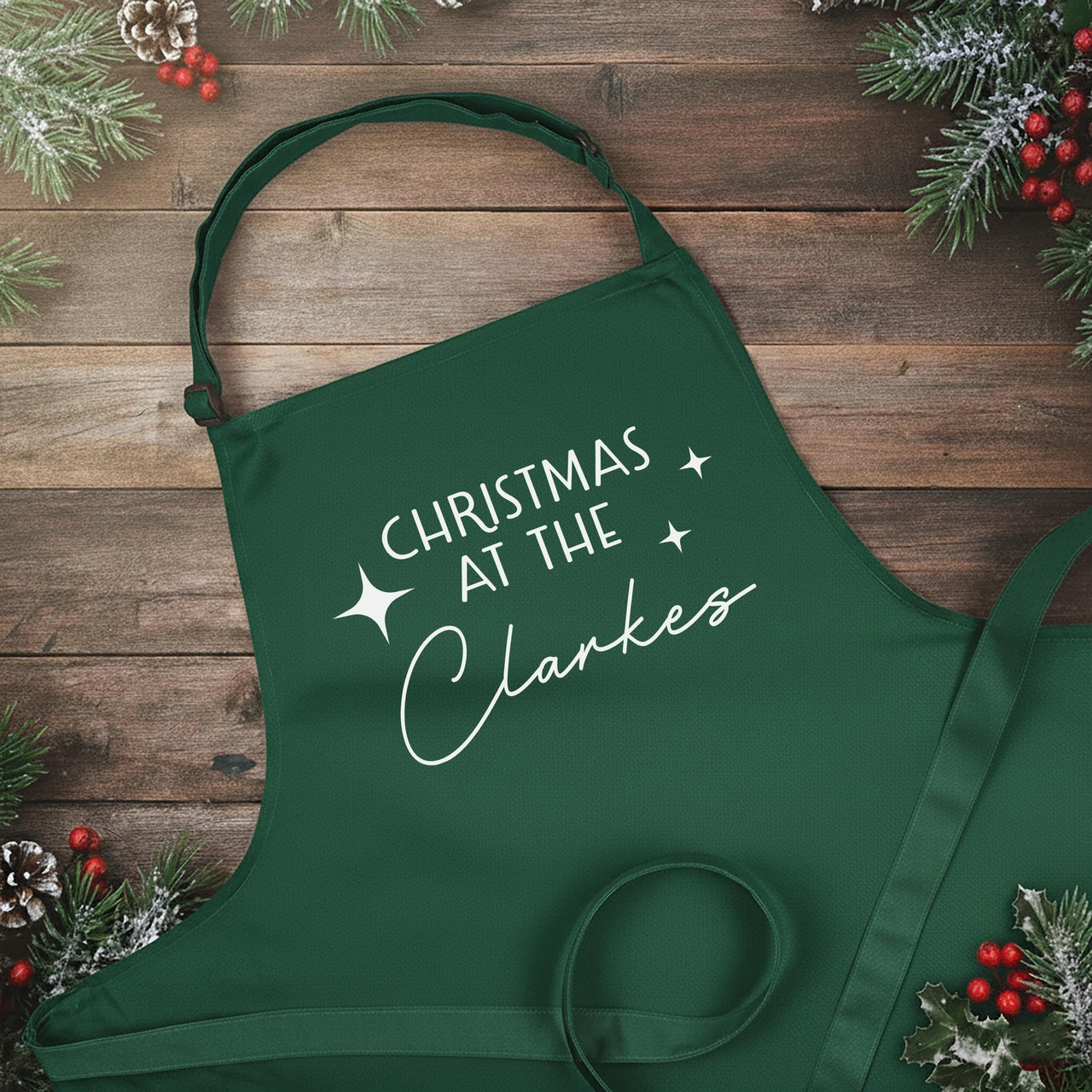 Personalised Christmas Apron – Custom Family Name | Adjustable Kitchen Apron Gift