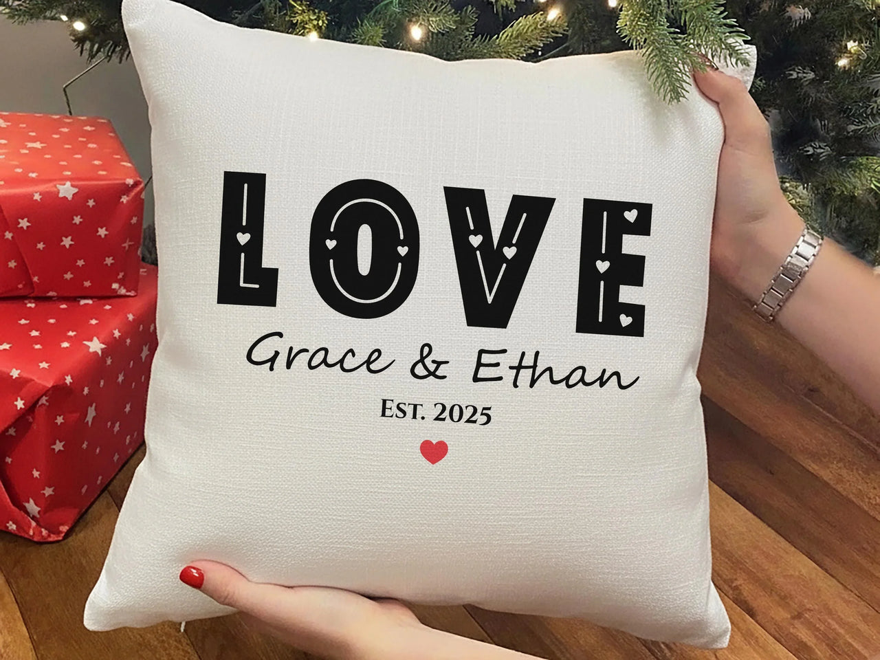 Personalised LOVE Cushion - Bold Romantic Keepsake with Names, Date & Heart Design