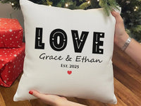 Personalised LOVE Cushion - Bold Romantic Keepsake with Names, Date & Heart Design