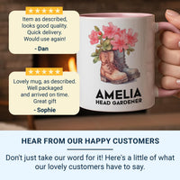 Head Gardener Personalised Mug – Name and Blooming Boots Design for Garden Lovers – Green_Thumb Thank_You and Allotment Tea