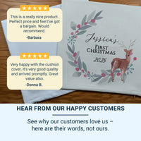 Personalised Baby Christmas Cushion – Custom Name Festive Deer Pillow 40cm