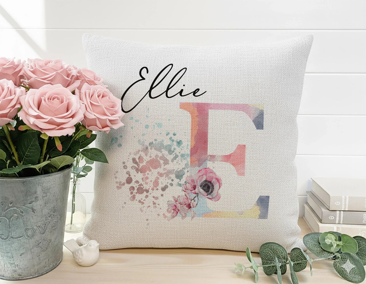 Personalised Name Cushion – Custom Initial Cushion | Floral Nursery Decoration 45x45 cm