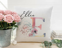 Personalised Name Cushion – Custom Initial Cushion | Floral Nursery Decoration 45x45 cm