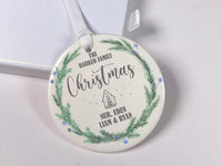 Family Christmas Ornament - Pine Wreath Keepsake with House for Family Tree