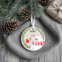 White Bear Xmas Ornament - Baby's First Christmas Keepsake with Name & Year for Family Tree