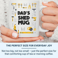 Dad’s Shed Mug - Personalised Tools and Workshop Graphic - Father’s Day, DIY Dad Birthday and Christmas Gift for the Handyman