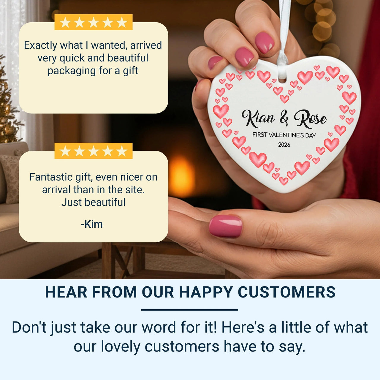 First Valentine Heart Ornament - Pink & Red Keepsake with Names and Date for Couples