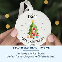 Personalised Christmas Ornament - Cute Reindeer and Xmas Tree Bauble - Ceramic Christmas Keepsake for Kids - Unique Christmas Eve Box Filler