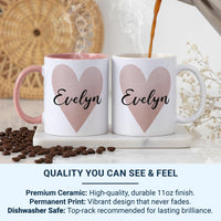 Personalised Name Mug – Pink Watercolour Heart with Elegant Script – Romantic Gift for Her and Valentine’s Day