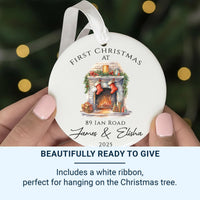 Personalised 2025 New Home Ceramic Ornament with Road Name - First Christmas Decoration, Home Owner Gift, Festive Fireplace Stocking Design