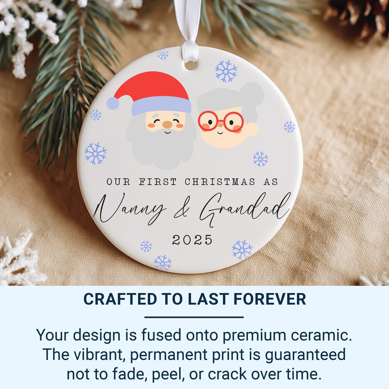 Nanny & Grandad Ornament - First Christmas Keepsake with Santa Faces for Grandparents