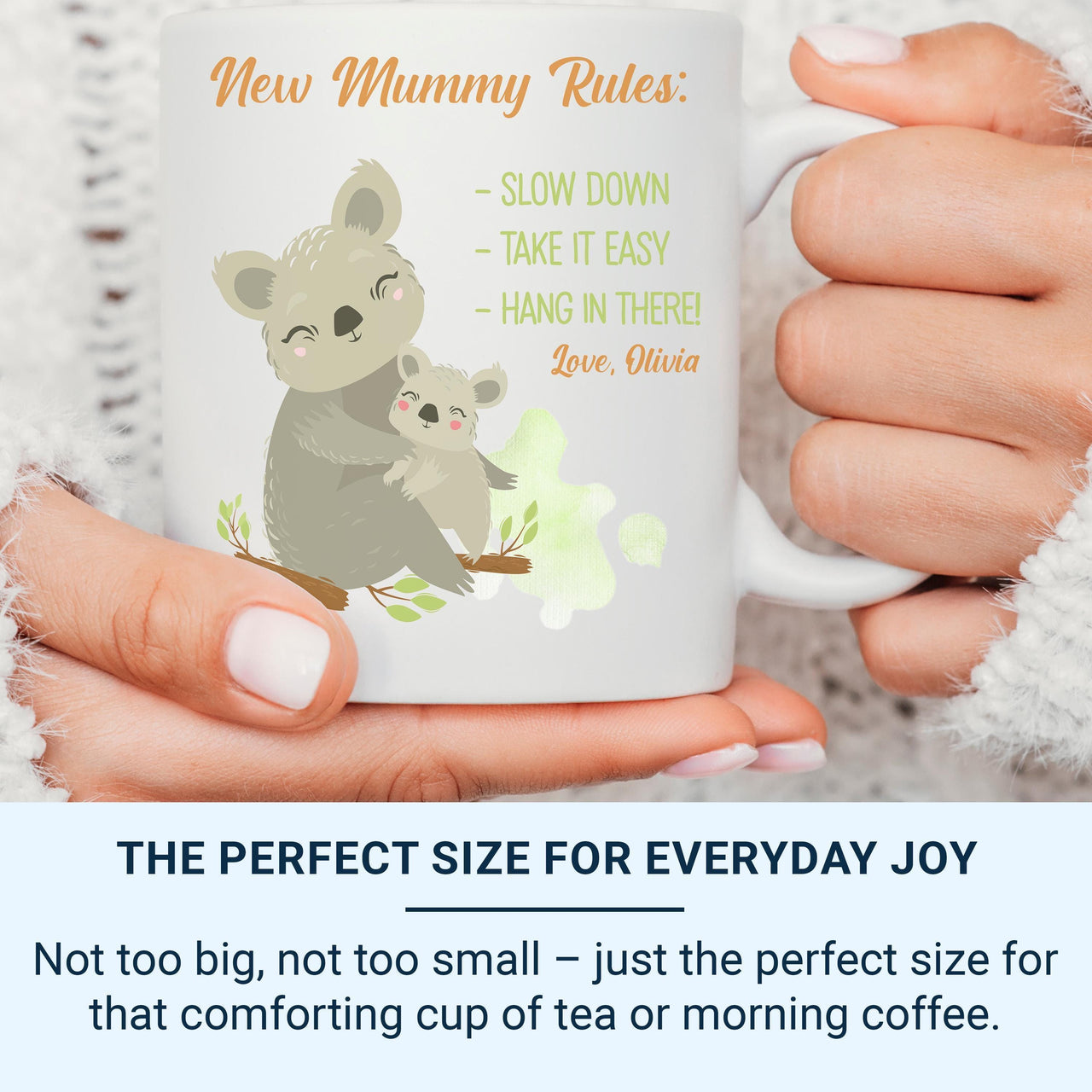 New Mummy Rules Personalised Mug – Koala Mum and Baby with Gentle Reminders – First Mother’s Day and Baby Shower Gift