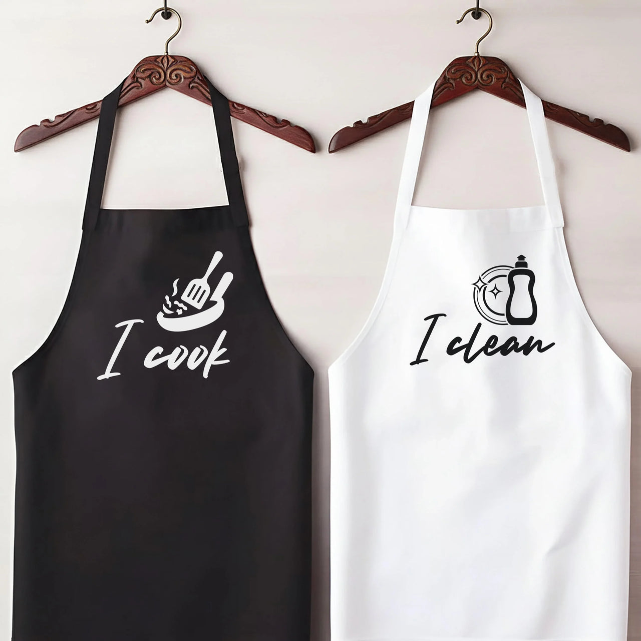 Personalised Couple Aprons - Matching His and Hers Adjustable Neck Strap Apron