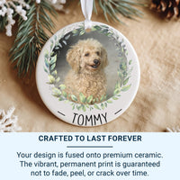 Pet Photo Ornament - Leafy Wreath Keepsake with Name for Dog or Cat Lovers DENMARY