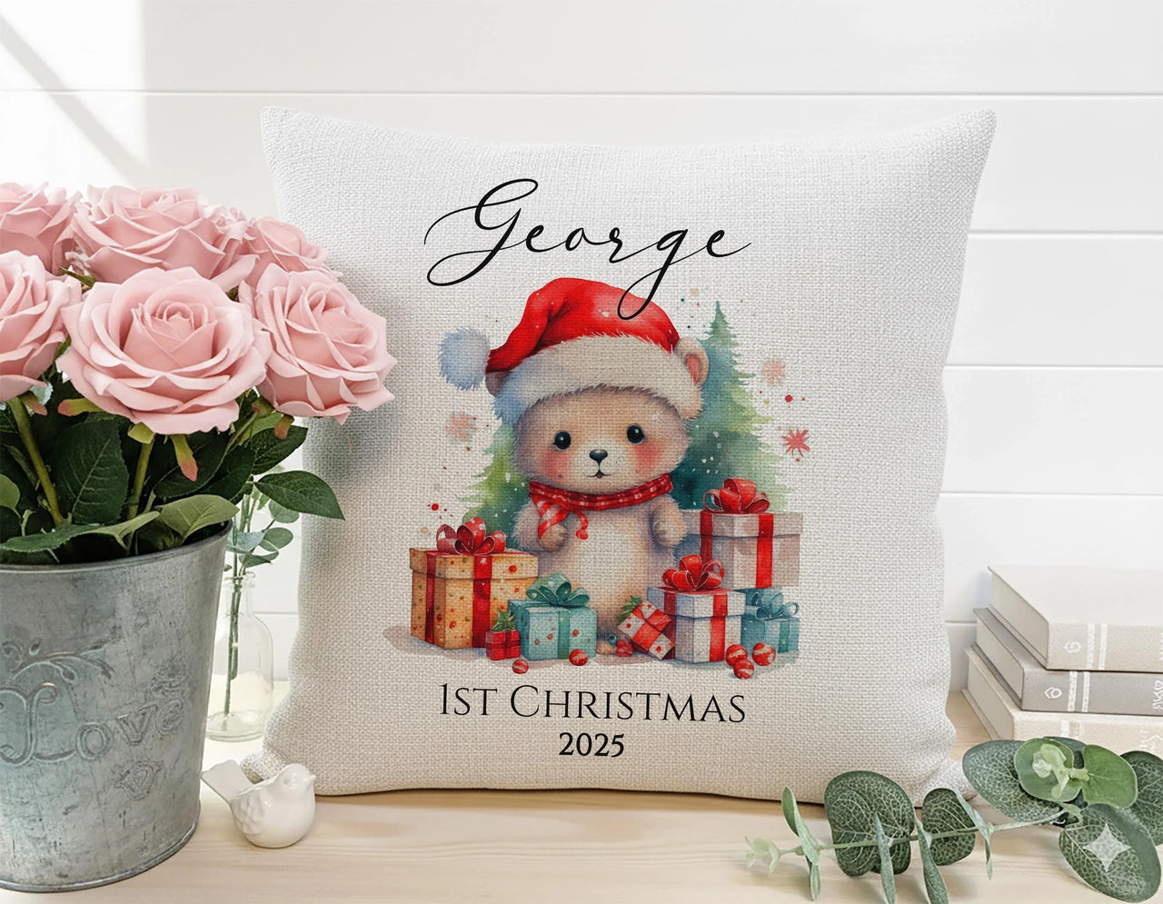 Baby First Christmas Cushion – Personalised Baby Cushion with Custom Name Cover