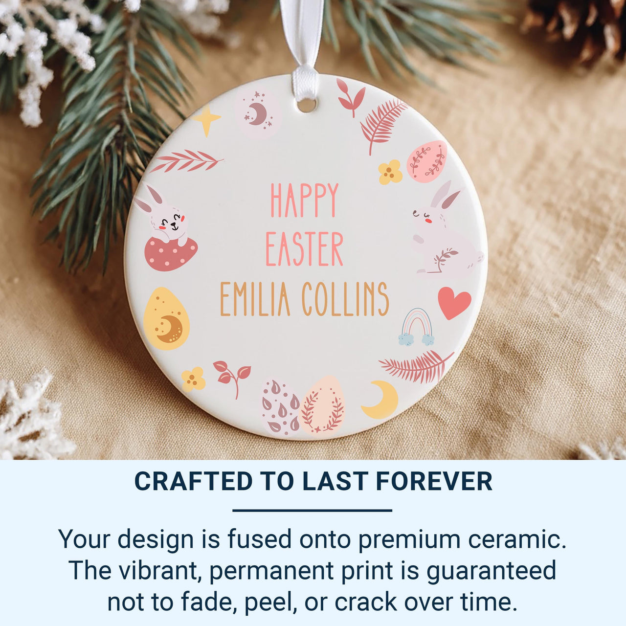 Easter Pastel Ornament - Family Keepsake with Name & Bunny Egg Motifs