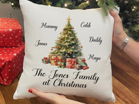 Family Christmas Cushion Cover - Personalised Christmas Pillow with Xmas Tree Design - Unique Christmas Home Decor Gift