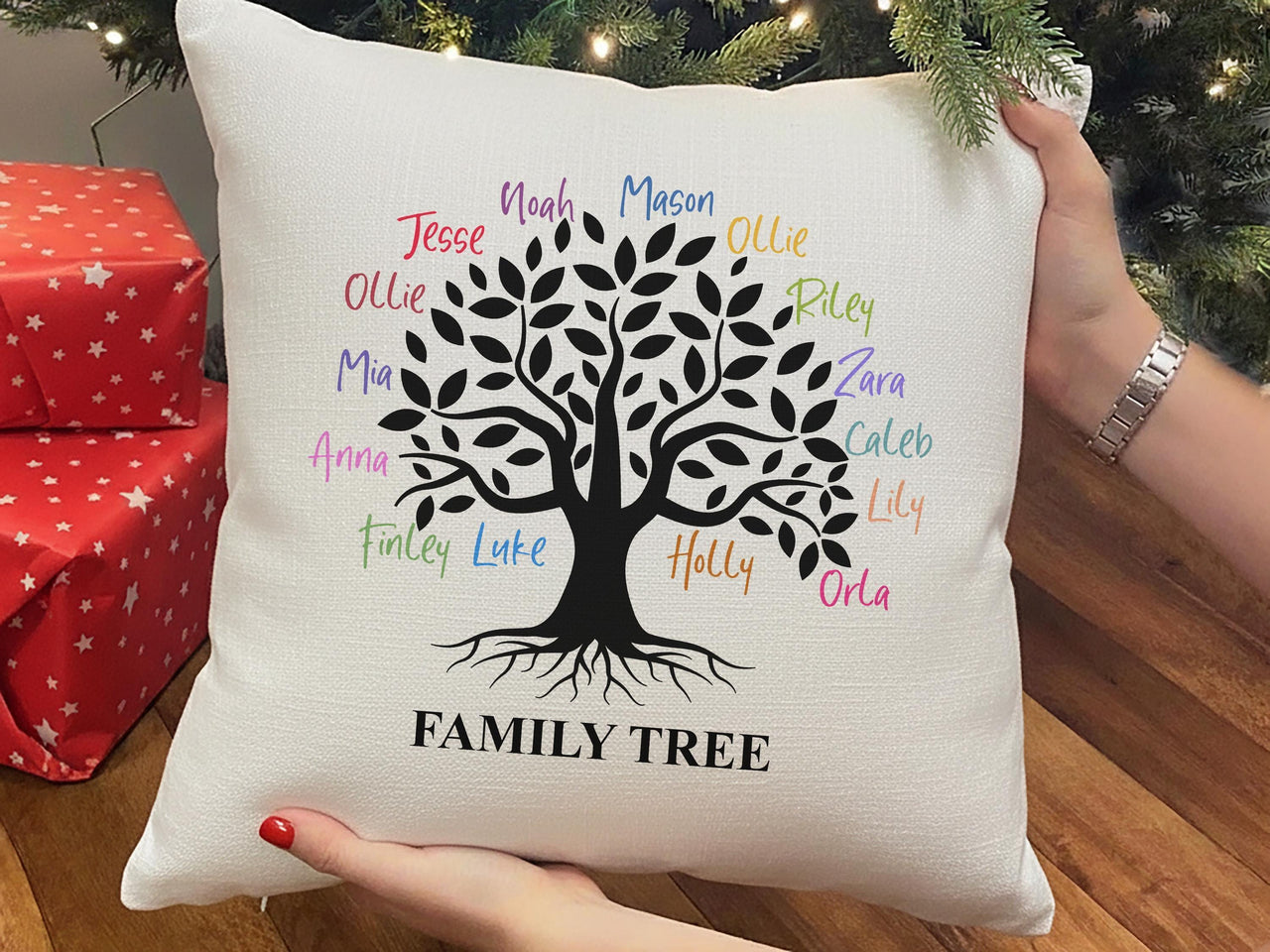 Personalised Family Tree Cushion, Gift for Christmas or Birthday, Retirement Present, Anniversary Pillow Case, Home Decor, Family Quote