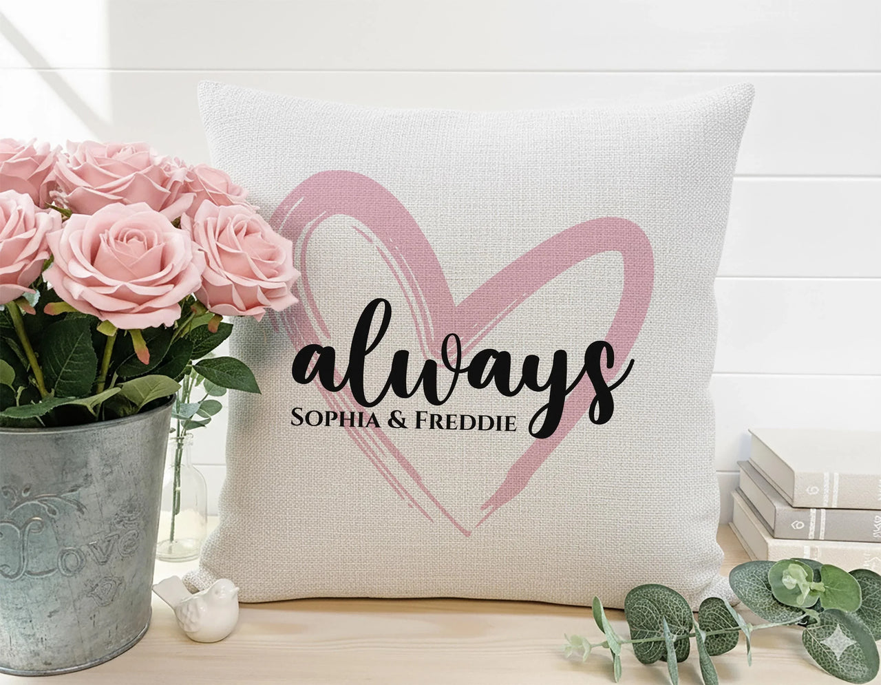 Personalised Heart Cushion – Romantic Gift Cushion with Custom Names & Hidden Zip