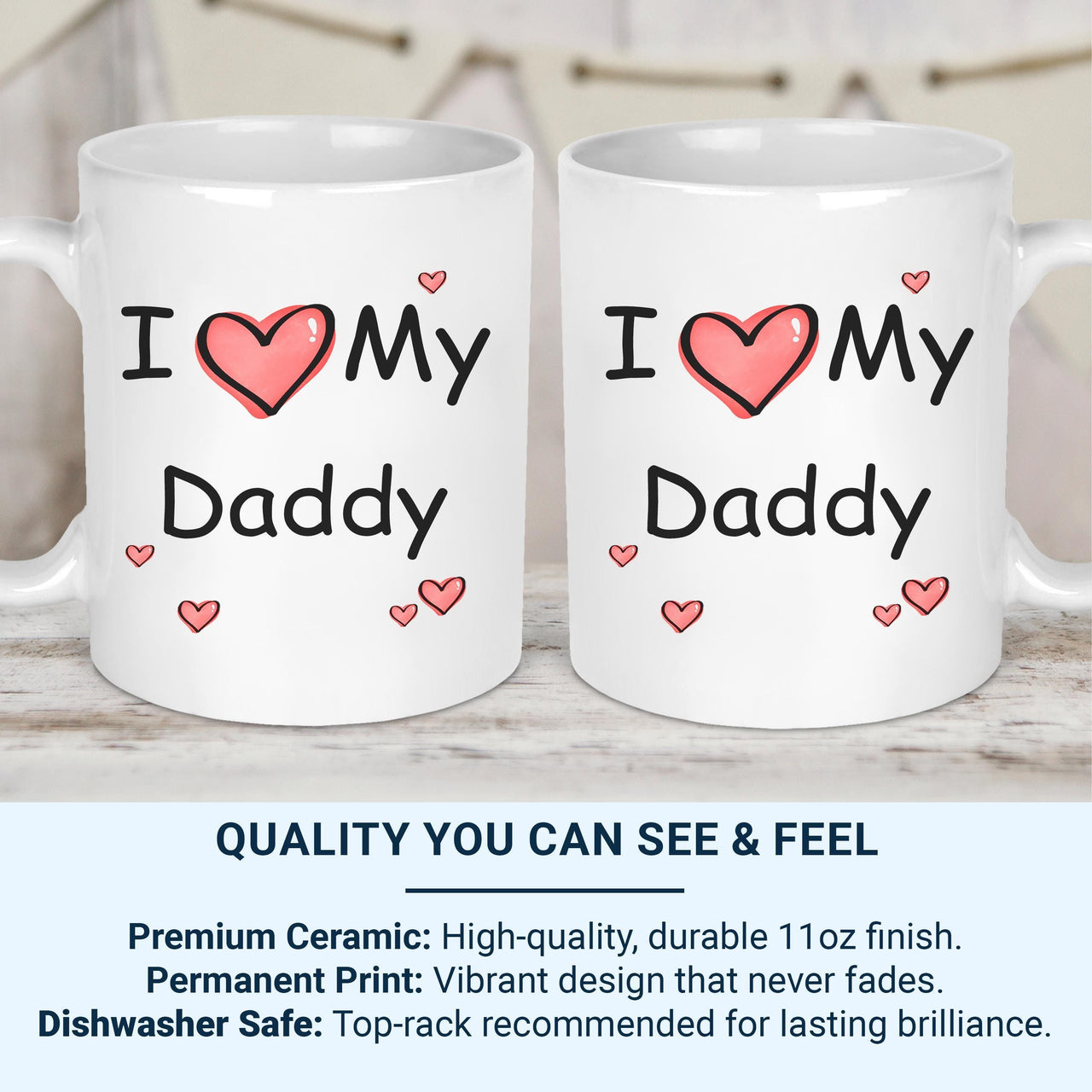 I Love My Daddy Mug _ Personalised Fathers Day Gift from Kids with Heart Design