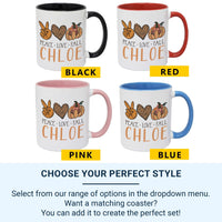 Peace Love Fall Personalised Name Mug – Boho Pumpkin, Peace Sign and Heart – Autumn Vibes Gift for Cosy Season Lovers