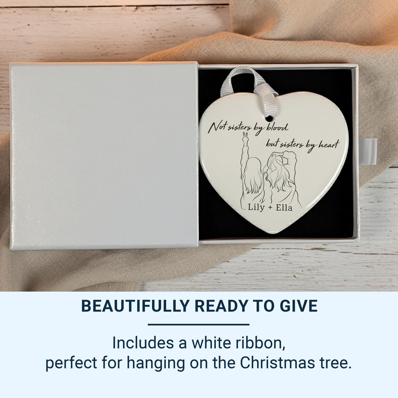 Personalised Best Friends Ornament - Sisters by Heart - Gift for Bestie - Friendship Present - Birthday or Christmas Gift