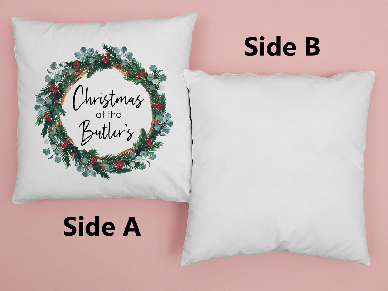 Personalised Christmas Cushion Cover - Xmas Wreath Decoration  Gift