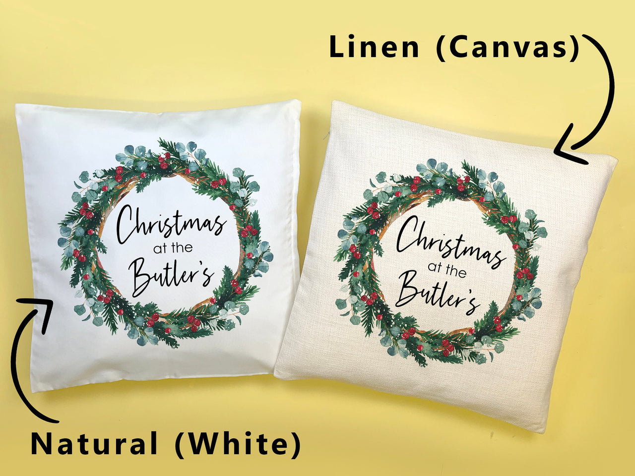 Personalised Christmas Cushion Cover - Xmas Wreath Decoration  Gift