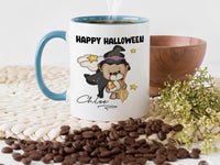 Happy Halloween Mug – Personalised Name with Witch Bear and Cat – Kids’ Spooky Season Trick_or_Treat Gift