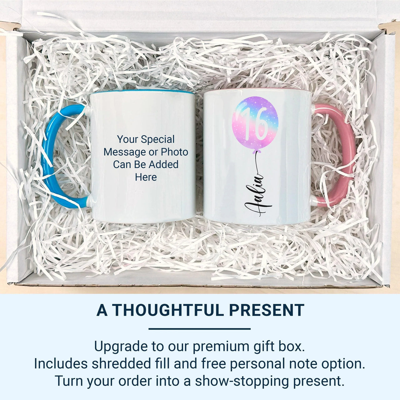 16th Birthday Mug – Personalised Name and Star Balloon Design – Sweet Sixteen Milestone Gift and Morning Surprise