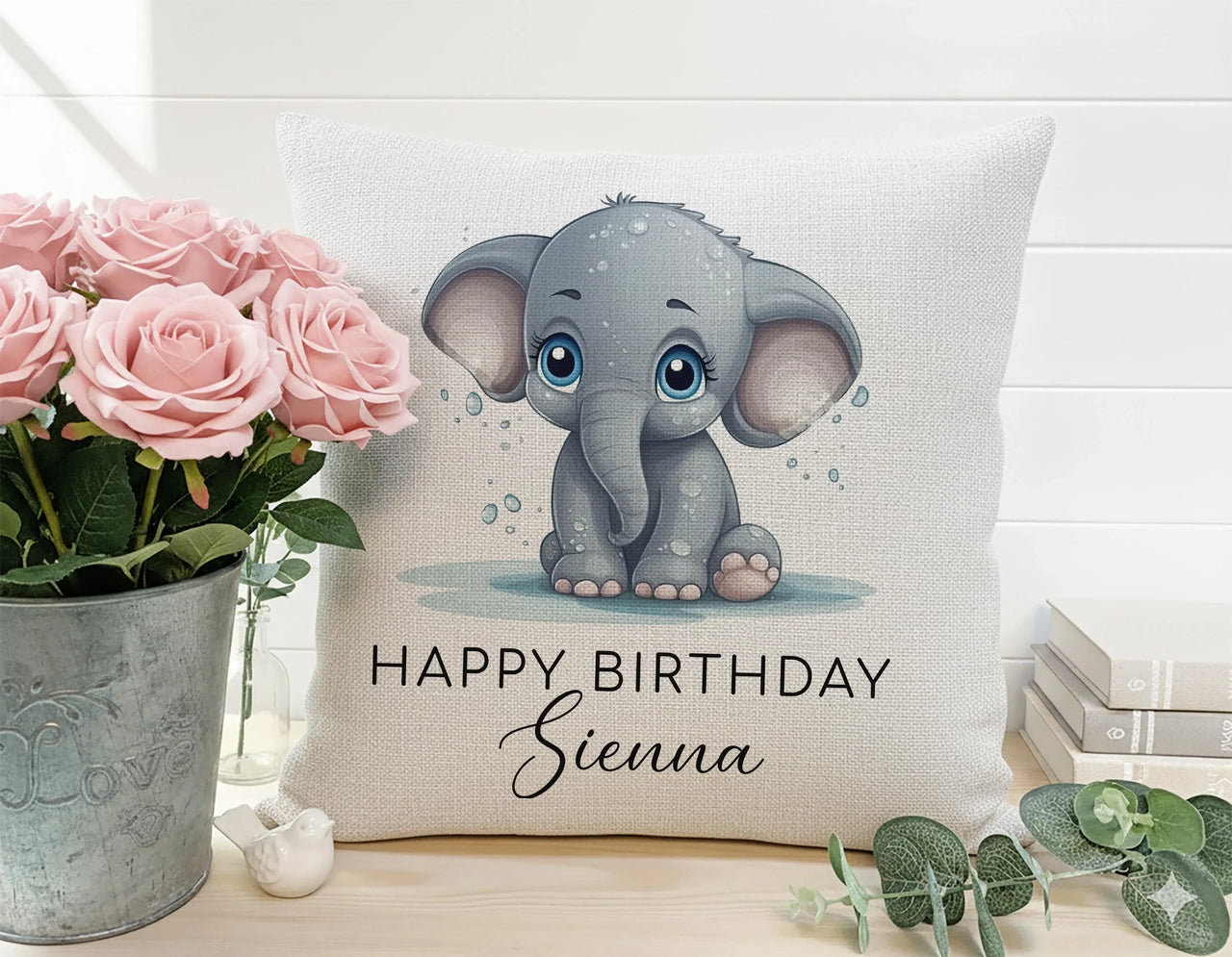 Personalised Elephant Cushion – Durable Printed Cushion With Custom Name Pillow
