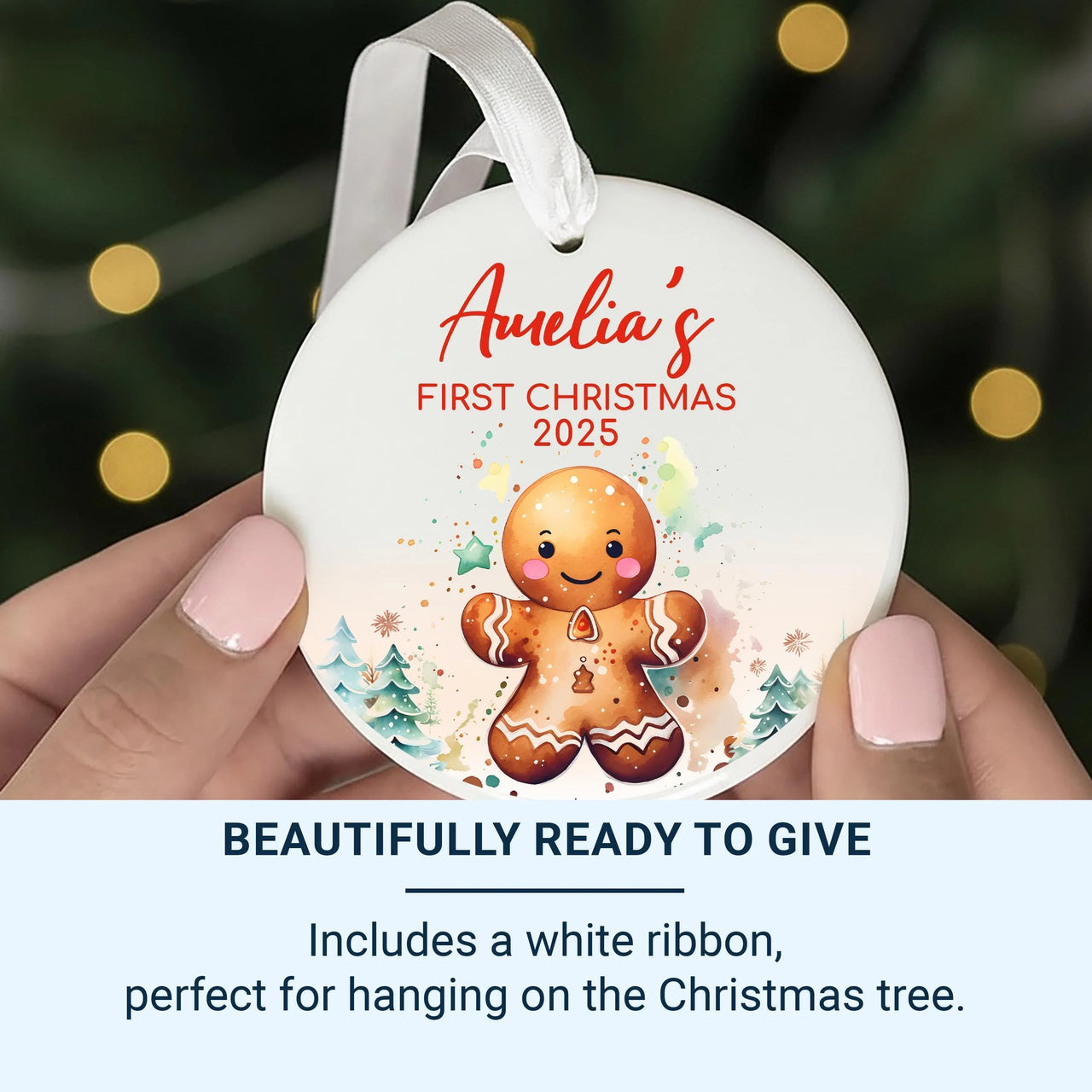 Baby First Christmas Ornament - Gingerbread Keepsake with Name for 2023