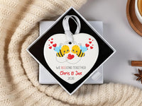 Bumble Bee Ceramic Heart Ornament - Personalised Couple Gift for Anniversary, Christmas or Romantic Present