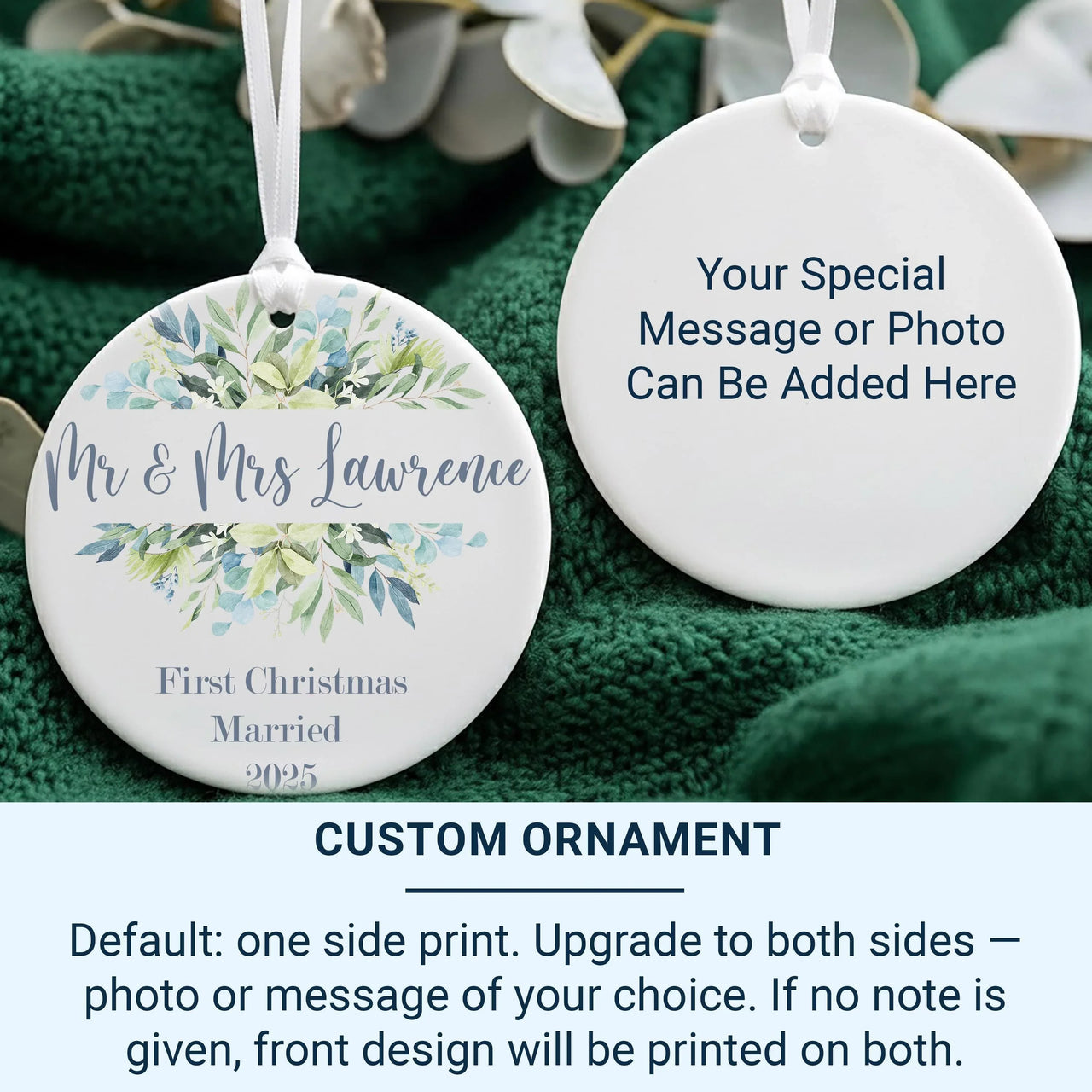 First Christmas Married Ornament - Leafy Wreath Keepsake for Newlywed Couples