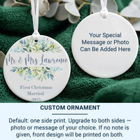 First Christmas Married Ornament - Leafy Wreath Keepsake for Newlywed Couples