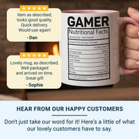 Funny Gamer Nutritional Facts Mug, Gift for Gamers, 11oz Cup, Best Gamer Ever Coffee Mug, Gift for Him, Gamer Boyfriend Mug, Gaming Gift UK