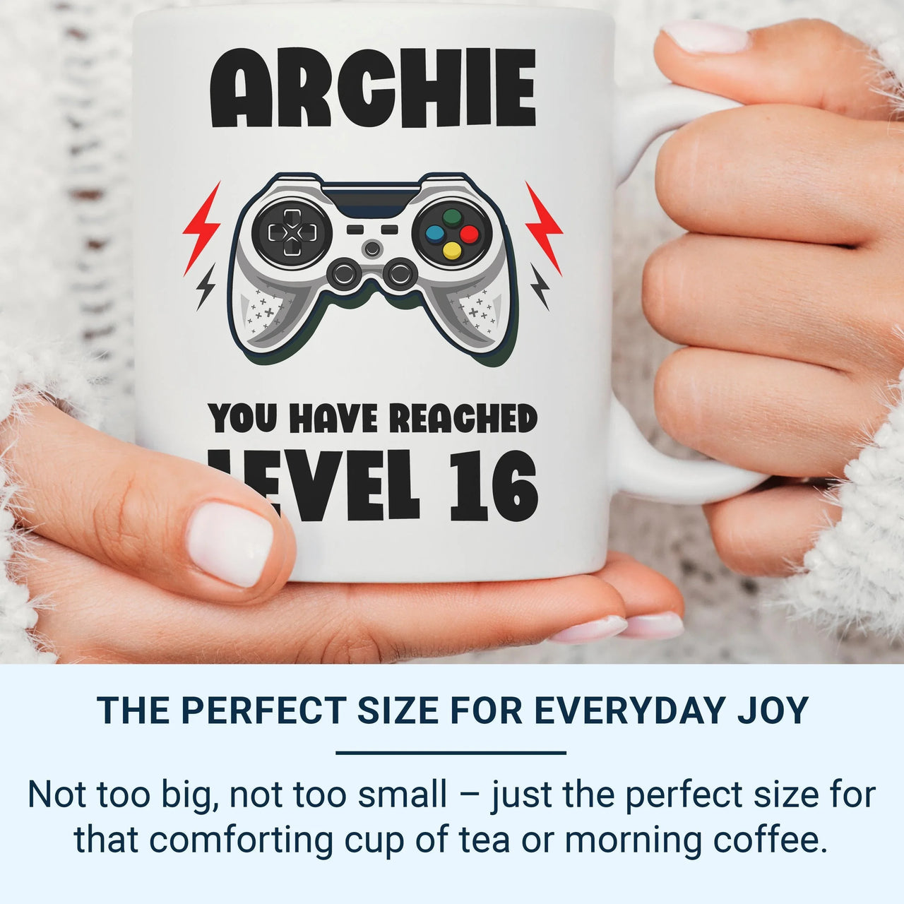 Personalised Gamer Mug – Level 16 Coffee Cup | Custom Name & Age Birthday Gift