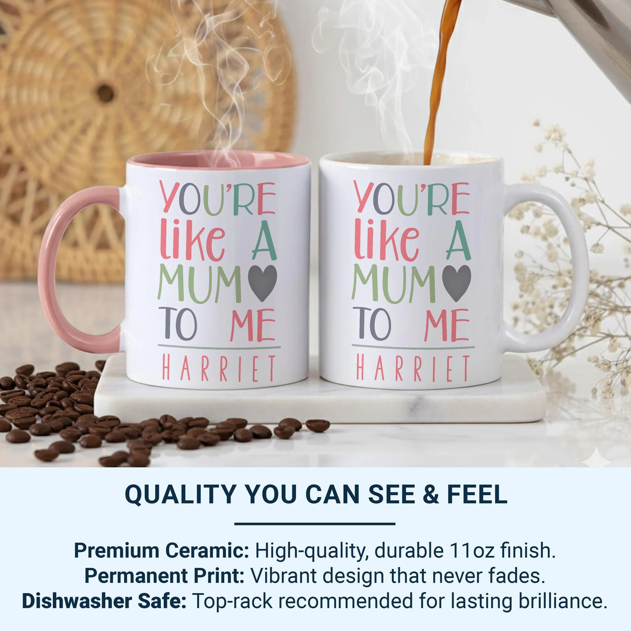 Like a Mum Mug – Personalised Name Mug with Heart Icon | Gift for Step Mum, Auntie