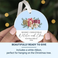 Personalised Christmas Ornament – Gift for Couple, Round Xmas Tree Decoration – Holiday Present from Parents or Friends