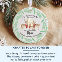 First Christmas as Family of Three Ornament - Personalised Xmas Bauble - Reindeer Family Design - Gift for New Parents