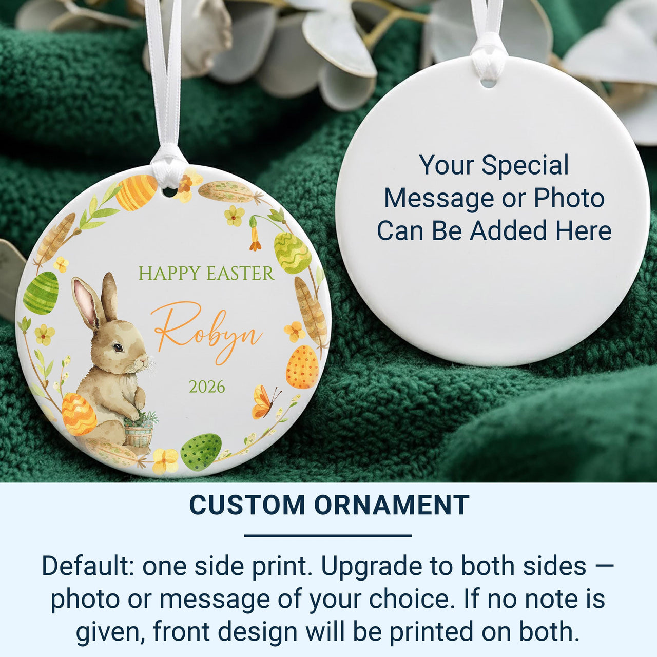 Easter Bunny Ornament 2026 - Colourful Egg Keepsake with Name for Spring Tree