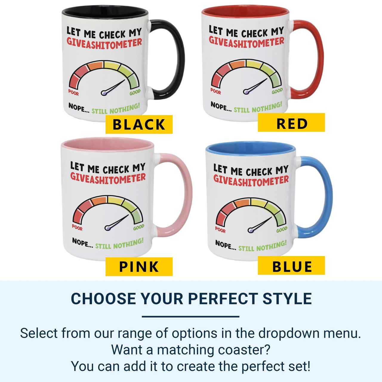 Giveashitometer Mug – Funny Office and Work Humour – Zero F***s Gauge for Colleagues, Home Office and Stress Relief